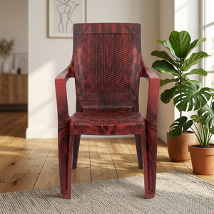 Modern Red Plastic Leisure <b>Armchair</b> With Woven Back Design Stackable Home Furniture <b>Dining</b> Chair - Product Image 2