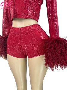 ชุดเซ็ตผู้หญิง เสื้อแจ็คเก็ตแขนยาวและกางเกงขาสั้นสไตล์มอเตอร์ไซค์ ชุดเข้าเซ็ต 2 ชิ้น - Product Image 4