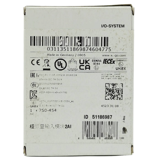 Wagos 750-454 2AI Modular 2 Channel Analog Input 4...20mA Differential Input 750 454 I/O System Wagos Plc Module 750-454