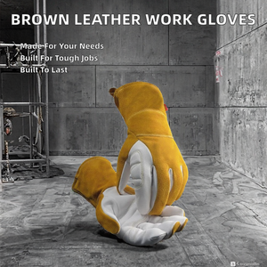 Gants de travail en cuir de vachette marron de qualité AB, antidérapants, à manchette droite, pour la construction, le jardinage, la soudure, la conduite, usage intensif - Product Image 2