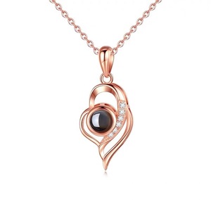Collier de projection de coeur en argent sterling 925 100 langues je t'aime chaîne de clavicule minimaliste pour femme - Product Image 2
