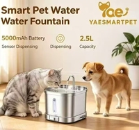 Fontaine à eau intelligente pour animaux de compagnie 2,5 L, batterie 5000 mAh, capteur IR dissimulé, sortie à intervalle, sans pompe, acier inoxydable 304, fontaine silencieuse 25 dB