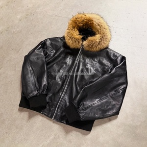 Clothing Manufacturers Custom Black Zipper <b>Jackets</b> Men Fur <b>Leather</b> Hoodie With Fur Oversized <b>Leather</b> Fur Hoodie Zip up - Product Image 1