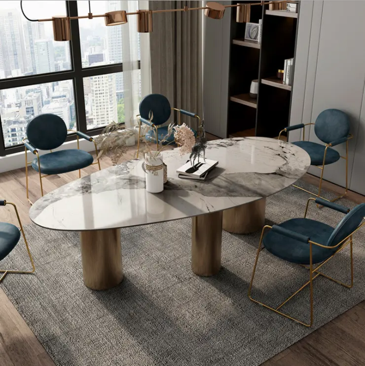 リビングルーム用の最新のロイヤルイタリアンデザイン現代的なパンドラ焼結石大理石ダイニングテーブル