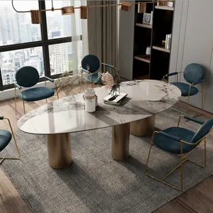 Meja Makan marmer batu sined kontemporer desain royal Italia terbaru untuk ruang keluarga