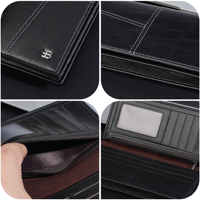 Baellerry dompet panjang kulit Pu dompet klip penyimpan kartu dompet Clutch posisi Multi kartu kapasitas besar untuk pria