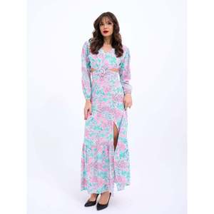 Vestido Holgado con Estampado Floral, Cuello en V, Cintura Natural, Tejido Transpirable, para Uso Diario Informal - Product Image 5