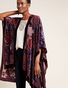 Jiyun <span class=keywords><strong>Kimono</strong></span> en velours burnout pour femmes <span class=keywords><strong>Cardigan</strong></span> extra long pour dames couvrir avec pompon fleur noire sans pompon - Product Image 5