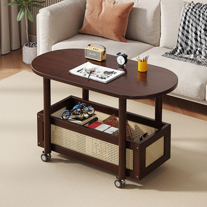 Wan Yusen Movable Coffee <b>Table</b> Wood Oval With Storage Drawer Living Room <b>Sofa</b> Side <b>Table</b> - Product Image 1