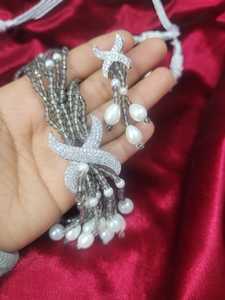 Best selling Ad pendant with long mala with hydro <b>beads</b> suit combination matching color wedding wear necklace with earrings - Product Image 2