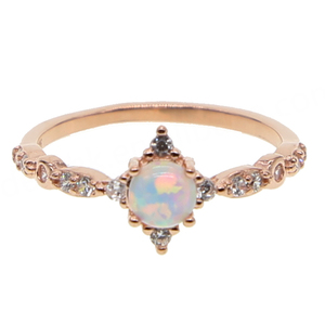 Belle bague en argent sterling 925 avec opale colorée, pierre précieuse naturelle, anneaux en or rose - Product Image 2