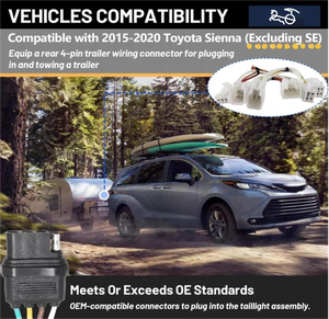 رباط سلكي مقطورة مكون من 4 سنون لسيارة T-oyota Sienna 2015-2020 باستثناء SE موصل على شكل T لجانب السيارة رباعي القطب سلك توصيل مقطورة - Product Image 5