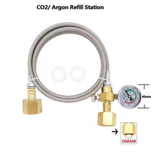 Sodastream CO2 Tank Cylinder Refill Station Fittings Silver+Gold Color with 1.5m Steel Braid Hose 250bar Pressure Gauge - Product Image 3