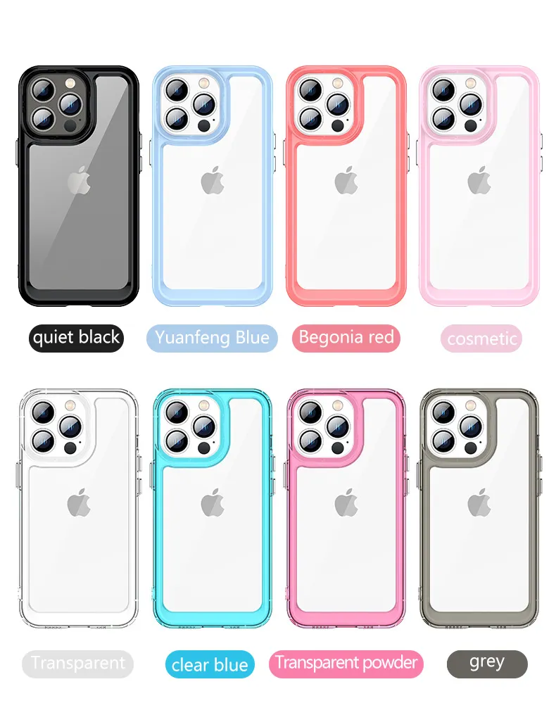 For IPhone 11 12 Pro Bumper Clear Acrylic Soft TPU Colorful Case Anti Drop Anti Yellow Phone Case For iPhone 7 8 X SE XS MAX