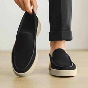 Chaussures décontractées basses noires à enfiler pour hommes en faux <span class=keywords><strong>daim</strong></span>, avec soutien de la voûte plantaire, design de luxe, jetables, à ressort, prix bas - Product Image 3