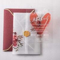 Carte d'invitation de mariage en acrylique rectangle clair-Design créatif découpé au laser avec bordure en feuille d'or, carte d'invitation de mariage moderne