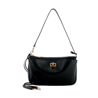 Sac à bandoulière mini noir pour femme, style rétro, luxe, mode, en cuir véritable, avec fermeture éclair, à une seule sangle, portable, à porter sous le bras – Grande Vente