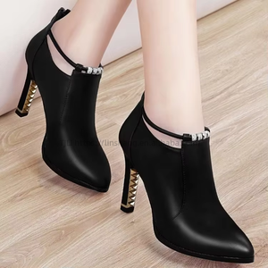 Vente en gros d'usine, escarpins rouges en PU à talons hauts, sangle en strass, chaussures de soirée pour femmes - Product Image 4