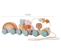 Enfants en bois début éducatif chariot lion animaux tirer bloc Train tirer corde voiture mains sur le cerveau jouets