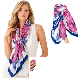 Pañuelo Cuadrado Grande de Seda Satinada con Estampado Floral <span class=keywords><strong>Fucsia</strong></span> Intenso para Mujer, Hijab Instantáneo con Impresión Digital Personalizada - Product Image 1