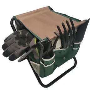 7pcs Folding Garden Tool Bag Set Folding Stool with Tool Bag and 5pcs Planting Hardware