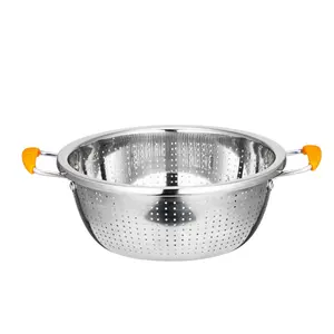 Stainless Steel Strainer Colander Kitchen Mesh Drain Basin Rice Wash Sieve Strainer Kitchen Food Mesh Colander With Silicone Han