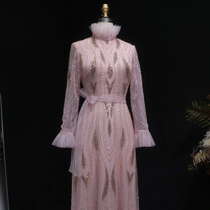 Vestido de Noche Largo Rosa Lsz386, Estilo Sirena, con Cuentas de Lujo, Cuello Alto y Lazo, Vestido de Fiesta Formal para Mujer, Jancember - Product Image 2