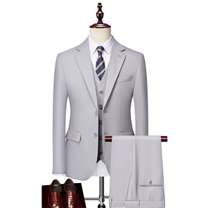 <span class=keywords><strong>Trajes</strong></span> Grises Claros para <span class=keywords><strong>Hombre</strong></span>, Traje de Novio para Negocios, Padrinos de Boda/Cena, 3 Piezas (Chaqueta + Chaleco + Pantalones) con Dos Botones MBS563 - Product Image 1