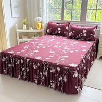 Vente en gros pour le commerce transfrontalier : Jupe de lit et couvre-lit en polyester imprimé floral brossé, style coréen, quatre saisons, avec dentelle, pour matelas Simmons