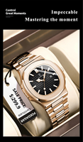 Montre pour homme POEDAGAR 613, mouvement original, verre Hardlex, date, bracelet en acier inoxydable, lunette carrée, montre-bracelet