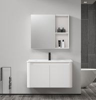 Meuble-lavabo de style moderne avec vasque en céramique, armoire de salle de bain en PVC avec miroir, facile à nettoyer