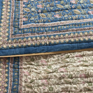 Handblock print Quality <b>Handmade</b> Jaipuri Design Block Print <b>Quilt</b> Cotton Hand Block Printed Ethnic Design <b>Quilt</b> For Winter Uses - Product Image 1