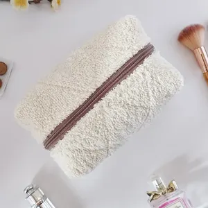 quilted terry cloth travel cosmetic makeup brush bag zipper custom wholesale