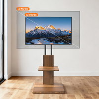 Khcoohoo Dudukan TV Lantai Berlapis Ganda dengan Alas Baja & Kayu, Dapat Disesuaikan untuk TV 32"-65", Kemiringan 25 Derajat, Bersertifikasi CE