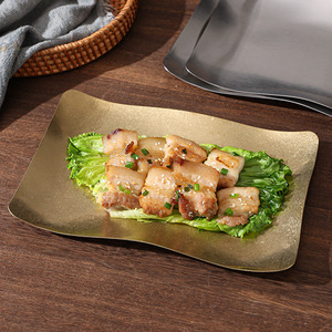 Plat carré peu profond en acier inoxydable, forme ondulée, style rétro luxueux, pour servir la viande - Product Image 4