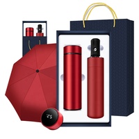 Set de Regalo de Botella de Agua LED 2 en 1 de Acero Inoxidable con Logotipo Personalizado y Paraguas de Apertura Automática - Impresión Serigráfica Económica para Empresas