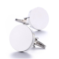 Échantillon gratuit Haute Qualité Hommes Style Métal En Acier Inoxydable Simple Personnalisé Brillant 18MM 20MM Boutons De Manchette Rond Bouton De Manchette Blanc