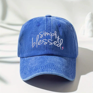 Simply Blessed Embroidered Washed Baseball Cap Vintage Distressed Cotton Dad <b>Hat</b> Adjustable Christian Cross Casual Cap For Women - Product Image 6