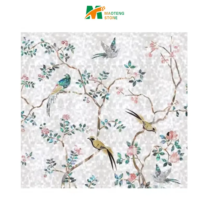 Anpassbare Villa Innendekoration Luxus Vogel und Blumen Marmor Inlay Boden Medaillon Muster