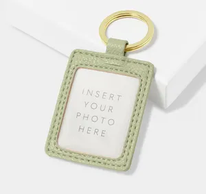 Wholesale custom souvenir blank photo keyring holder personalized vegan leather square photo keychains for photos