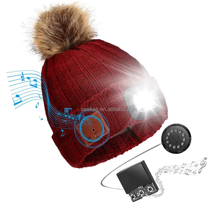 beanie with bluetooth headphones and led