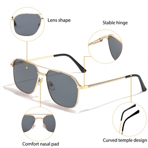 Lunettes de soleil unisexes HBK, lunettes de soleil rétro à double pont, lunettes vintage, verres réfléchissants, UV400, <span class=keywords><strong>marque</strong></span> de luxe, monture en métal personnalisée - Product Image 3