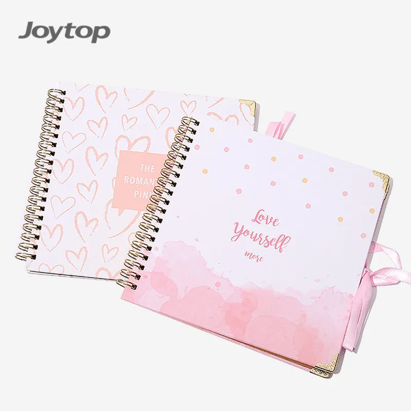 Joytop Wholesale 6" Kraft Paper Inner DIY Twin Spiral Pink Romantic Love Point Kids Baby Growth Memorial Photo Album Scrapbook