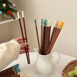 Palillos de Bambú y Madera Yuanjin de 25 cm con Punta de Resina Imitación Jade, Madera Sólida, Regalo, Madera de Ala de Pollo, Forma Redonda - Product Image 2