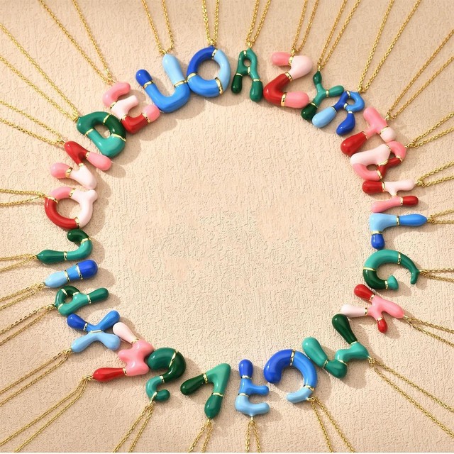 Cenda High-quality Stainless Steel 26-letter Necklace with Colorful Enamel Capsule English Pendant
