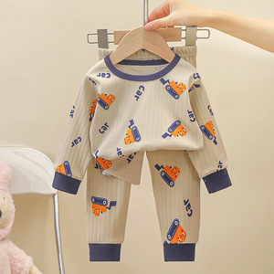 Conjunto de pijama de algodón puro para niños, pantalones de manga larga con estampado de dibujos animados, ropa de bebé de 80-150cm para niños y niñas, ropa de otoño - Product Image 3