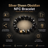 Pulsera Inteligente NFC con Chip Ntag216 de Piedra Volcánica Negra Natural y 7 Cuentas Curativas de Chakra para Practicantes de Yoga y Usuarios Espirituales
