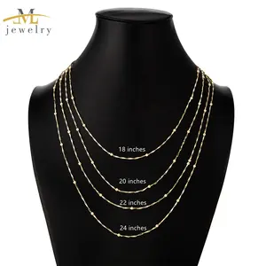 JML Minimalist Chain 14K Yellow Gold Round Beads Station Necklace Thin And Lightweight Necklace
