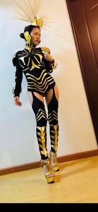 <span class=keywords><strong>Disfraz</strong></span> de Guerrera de Cuero Dorado, Traje de una Pieza para Cosplay, Bailarina <span class=keywords><strong>Futurista</strong></span> con Sentido Tecnológico - Product Image 4