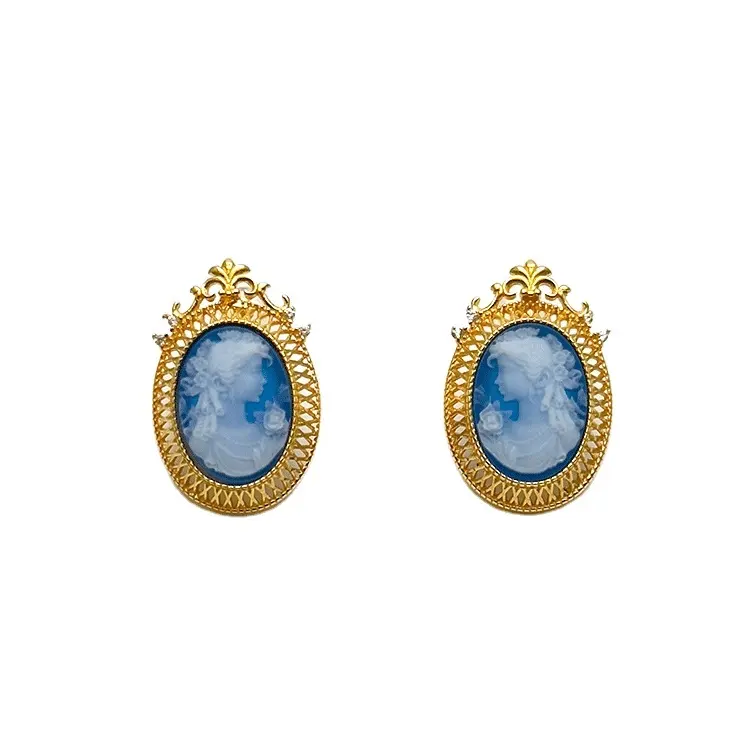 Classic Vintage Cameo Flora Portrait Tarnish Free 18K Gold Filled Fashion Jewelry Stud Earrings